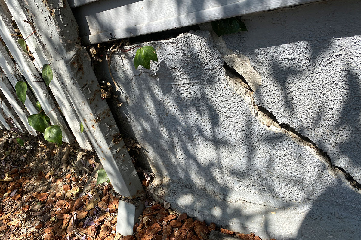 Showing deep cracks in foundation
